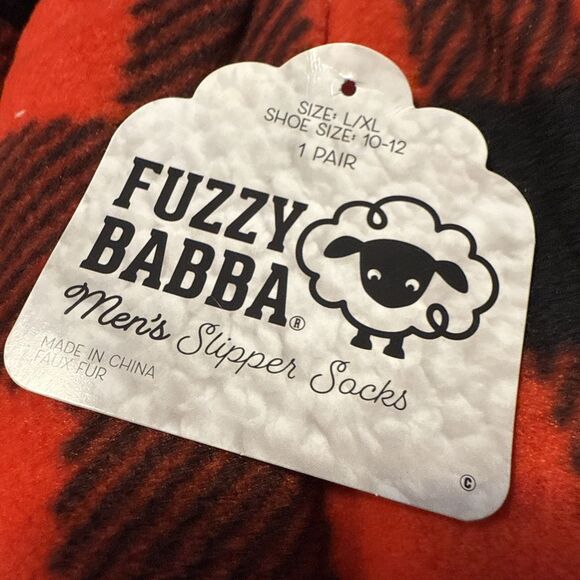 New Fuzzy Babba Men's Slipper Socks Size L/XL (Shoe 10-12) Buffalo Plaid - Picture 3 of 6